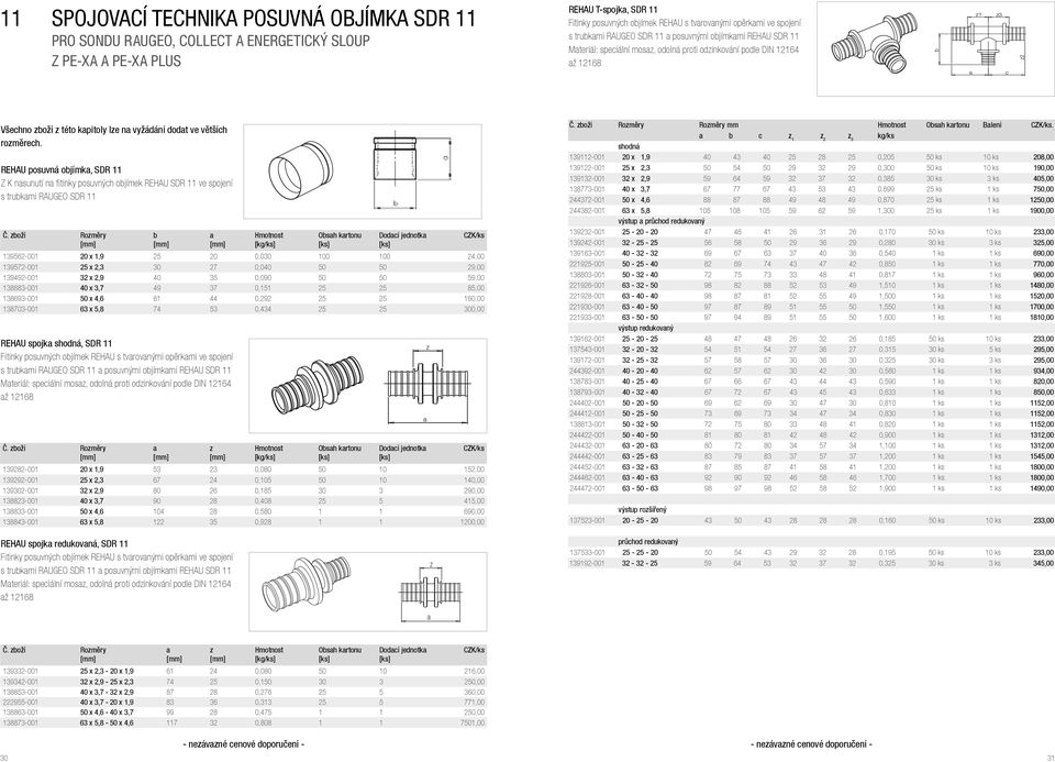 vyžádání dodat ve větších rozměrech. REHAU posuvná objímka, SDR 11 Z K nasunutí na fitinky posuvných objímek REHAU SDR 11 ve spojení s trubkami RAUGEO SDR 11 Č.
