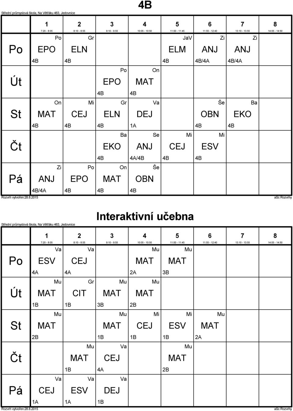 EPO Še B/A B B B řední průmyslová škola, Na Větřáku, Jedovnice