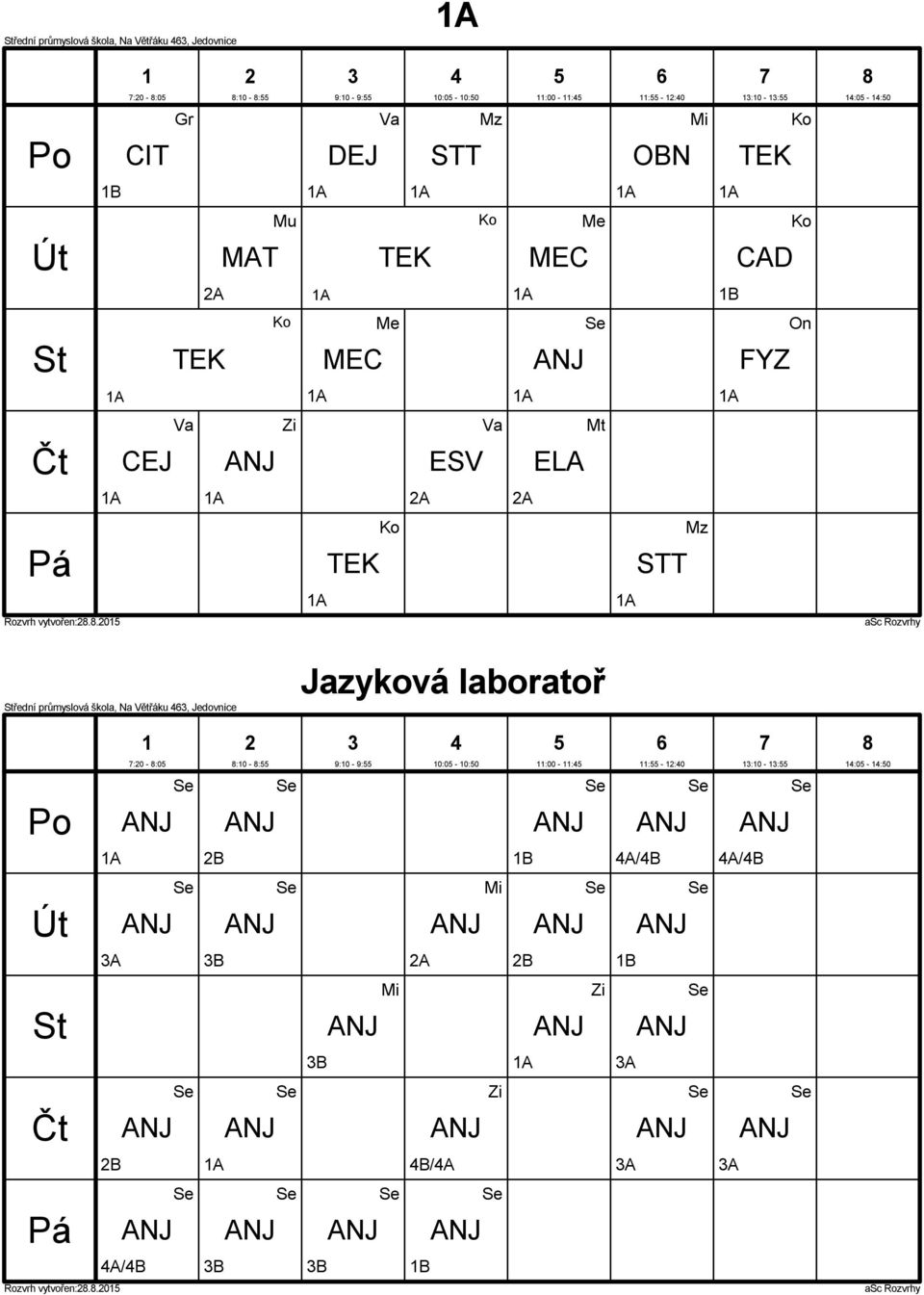 řední průmyslová škola, Na Větřáku, Jedovnice Jazyková