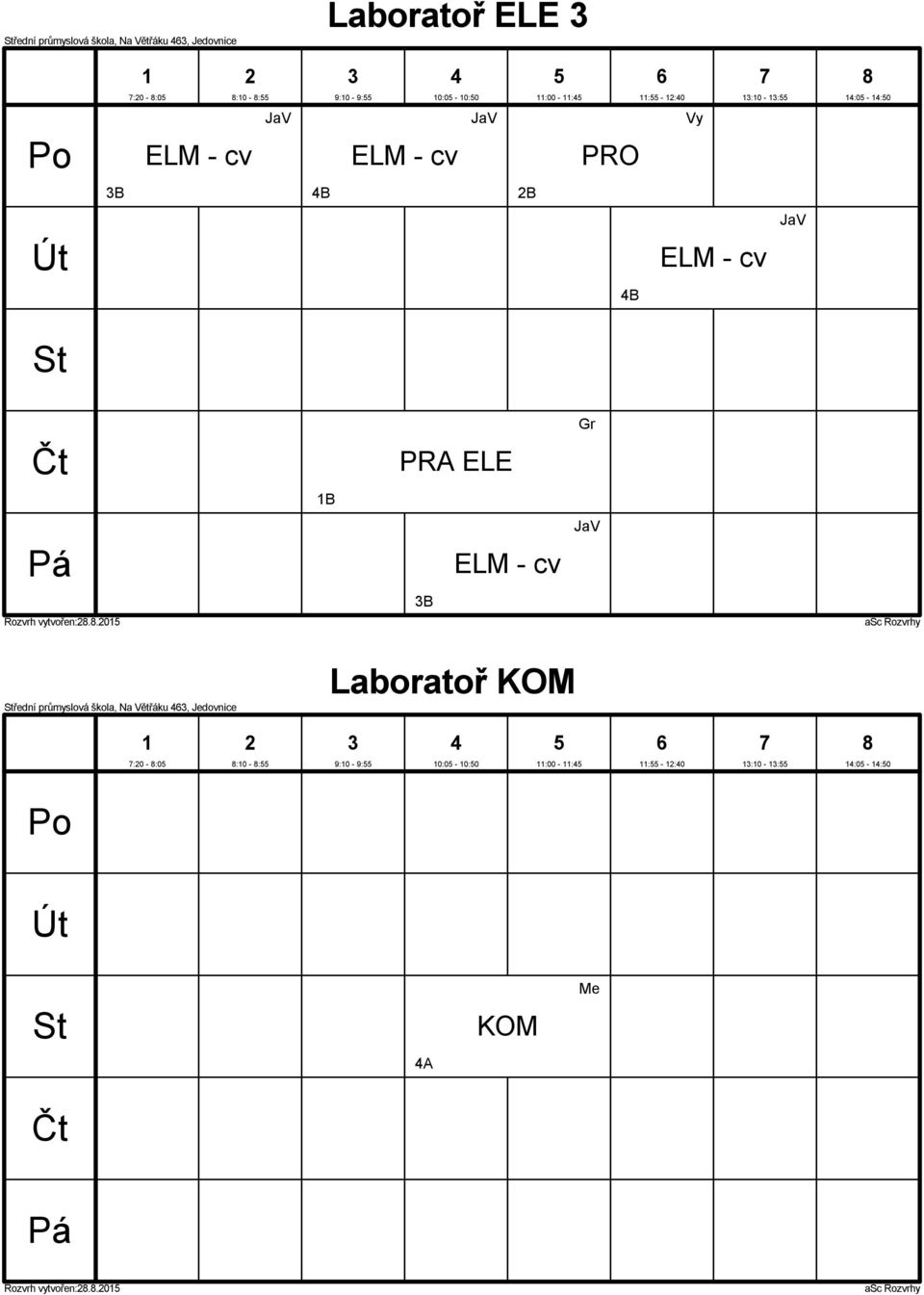 B ELM - cv B PRA ELE B ELM - cv  Laboratoř KOM :0 -