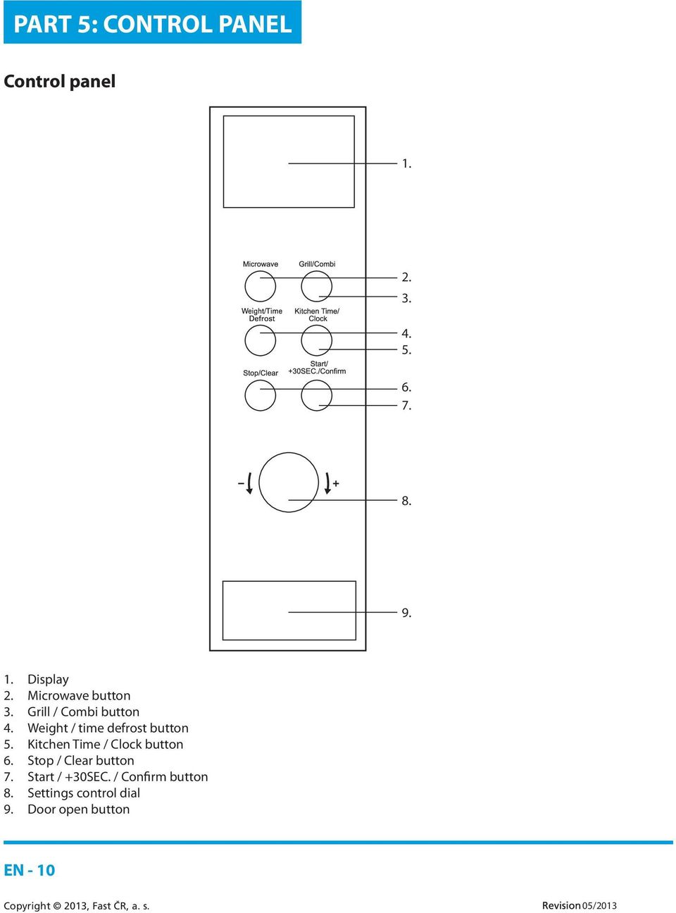 Weight / time defrost button 5. Kitchen Time / Clock button 6.