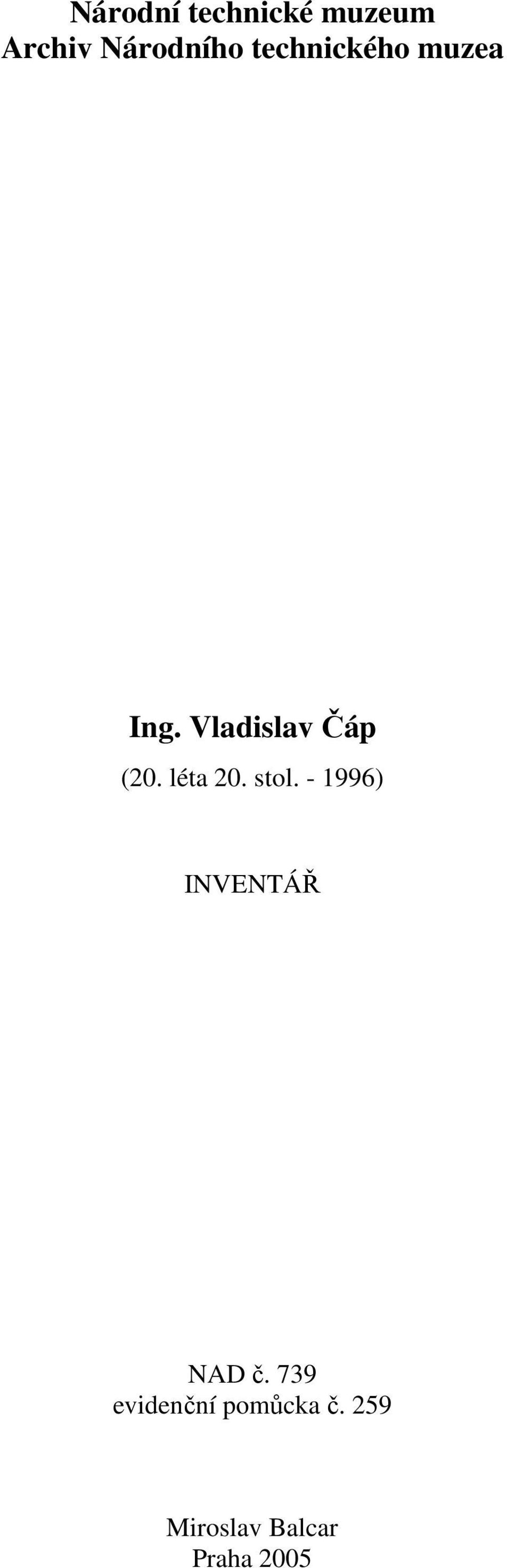 léta 20. stol. - 1996) INVENTÁŘ NAD č.