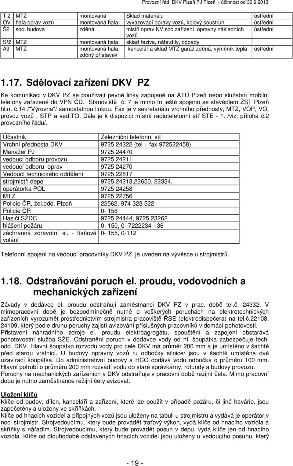 Sdělovací zařízení DKV PZ Ke komunikaci v DKV PZ se používají pevné linky zapojené na ATÚ Plzeň nebo služební mobilní telefony zařazené do VPN ČD. Stanoviště č.