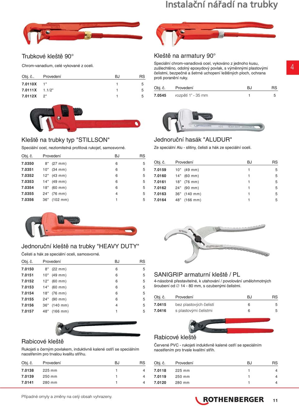 poranění ruky. 7.0545 rozpětí 1" - 35 mm 1 5 4 Kleště na trubky typ "STILLSON" Speciální ocel, nezlomitelná profilová rukojeť, samosvorné. 7.0350 8" (27 mm) 6 5 7.0351 10" (34 mm) 6 5 7.