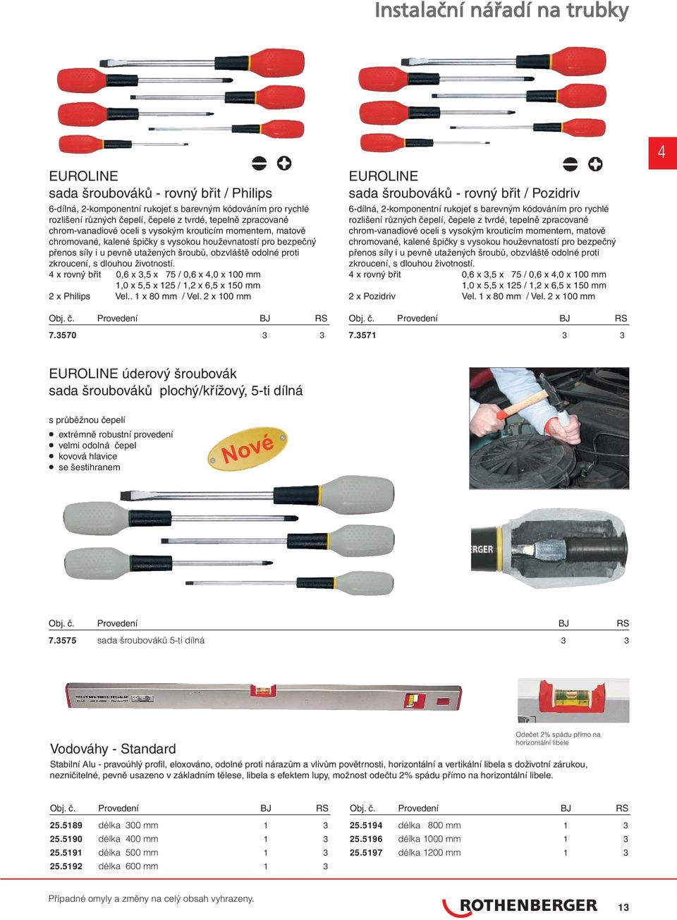 dlouhou životností. 4 x rovný břit 0,6 x 3,5 x 75 / 0,6 x 4,0 x 100 mm 1,0 x 5,5 x 125 / 1,2 x 6,5 x 150 mm 2 x Philips Vel.. 1 x 80 mm / Vel. 2 x 100 mm 7.