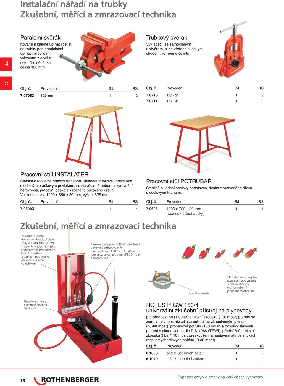 0711 1/8-4" 1 3 Pracovní stůl INSTALATÉR Stabilní a robustní, snadný transport, skládací trubková konstrukce s odolným práškovým povlakem, se stavěcím šroubem k vyrovnání nerovností, pracovní deska z