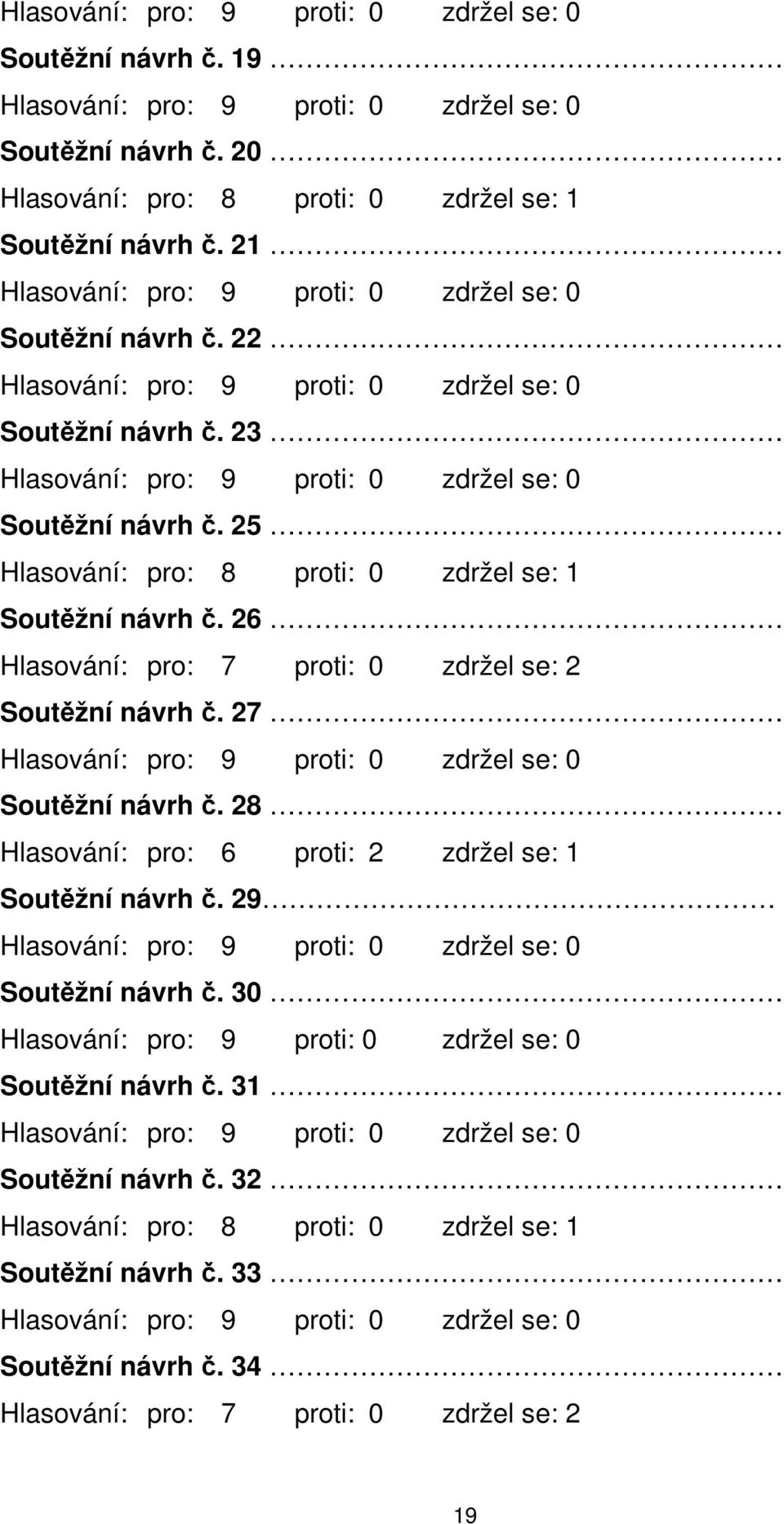 26 Hlasování: pro: 7 proti: 0 zdržel se: 2 Soutěžní návrh č. 27 Soutěžní návrh č.