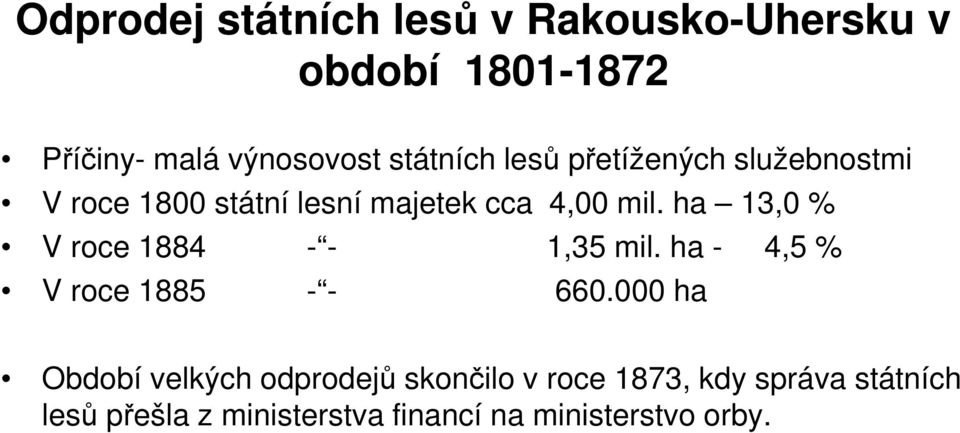 ha 13,0 % V roce 1884 - - 1,35 mil. ha - 4,5 % V roce 1885 - - 660.