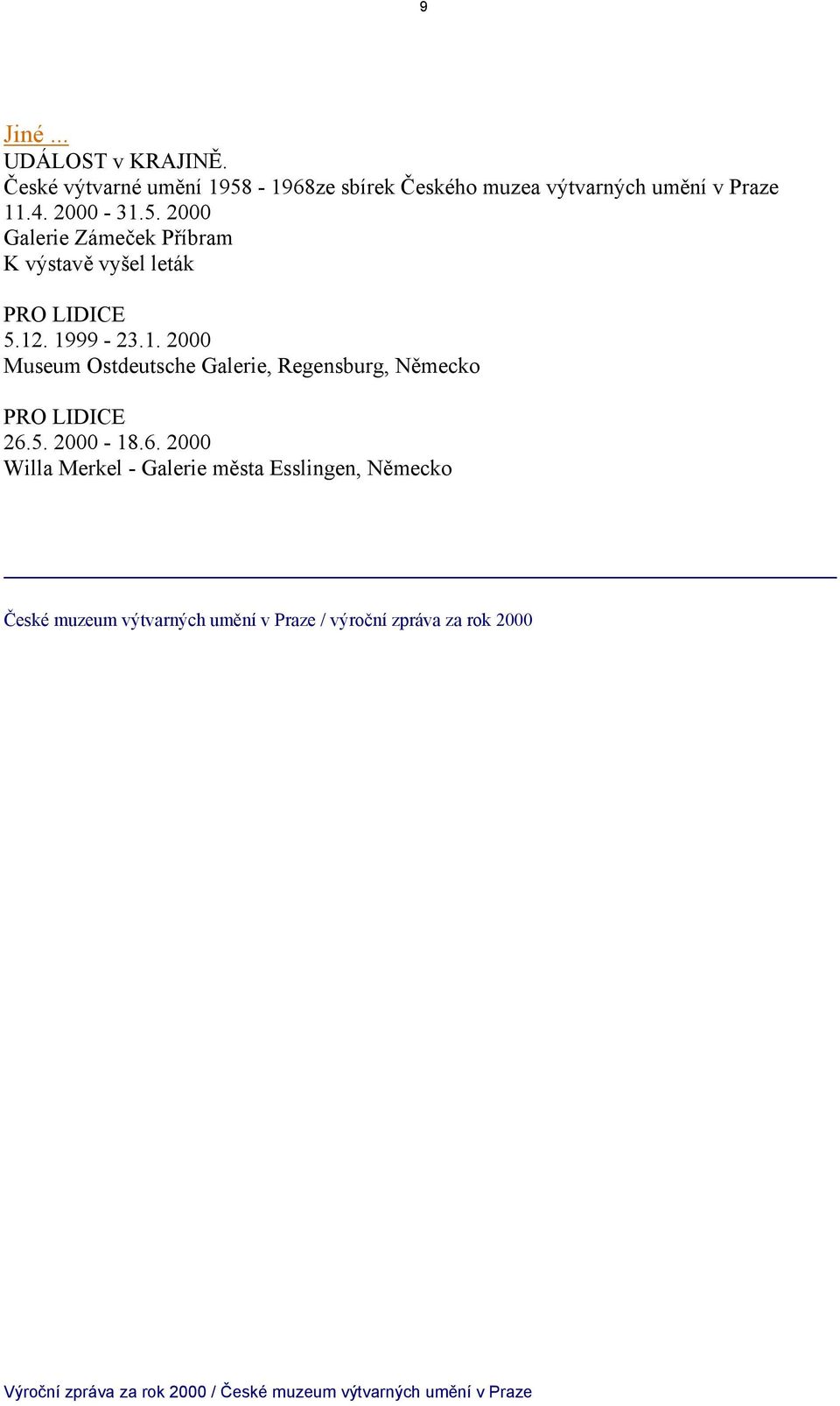 12. 1999-23.1. 2000 Museum Ostdeutsche Galerie, Regensburg, Německo PRO LIDICE 26.