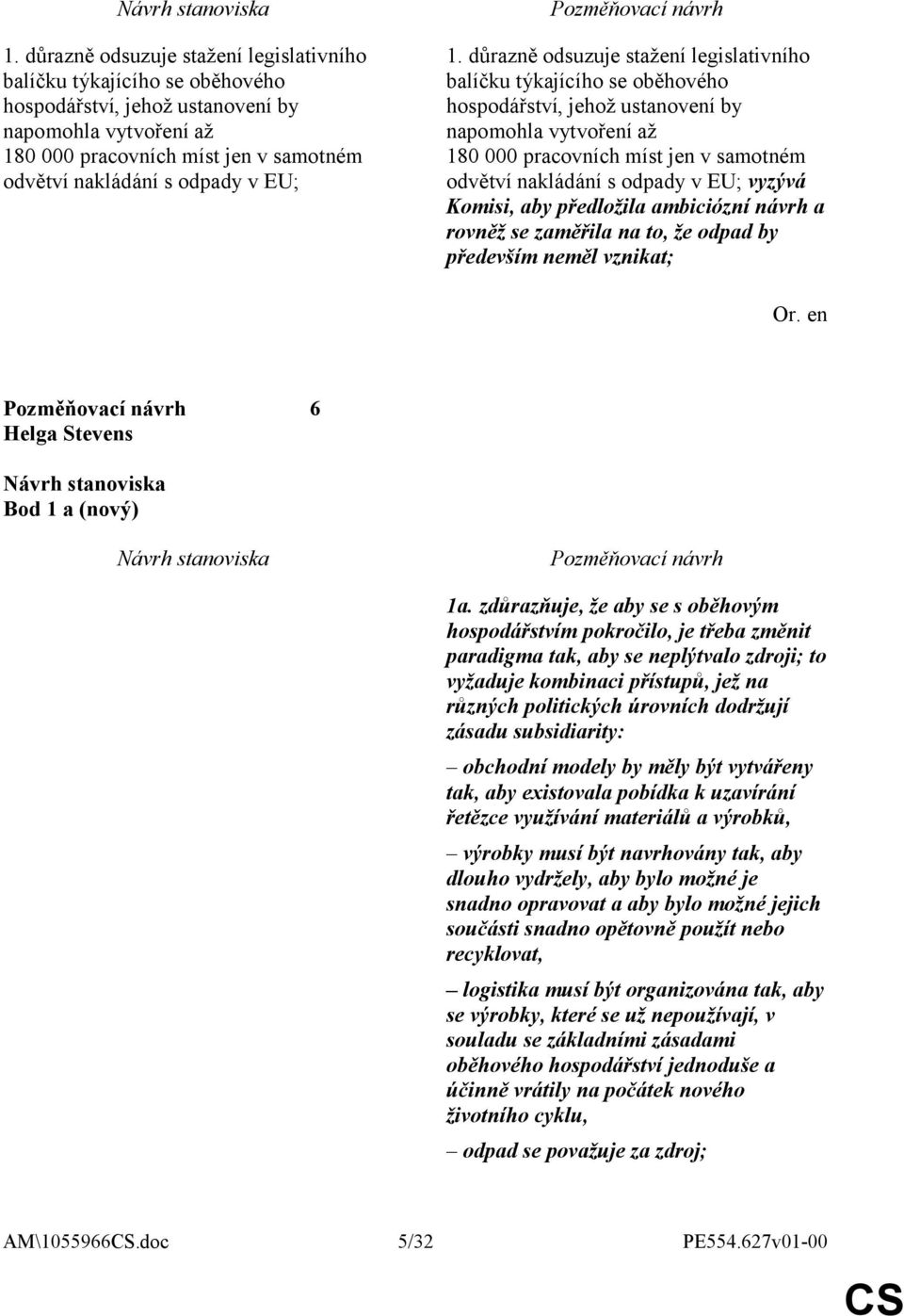 zdůrazňuje, že aby se s oběhovým hospodářstvím pokročilo, je třeba změnit paradigma tak, aby se neplýtvalo zdroji; to vyžaduje kombinaci přístupů, jež na různých politických úrovních dodržují zásadu