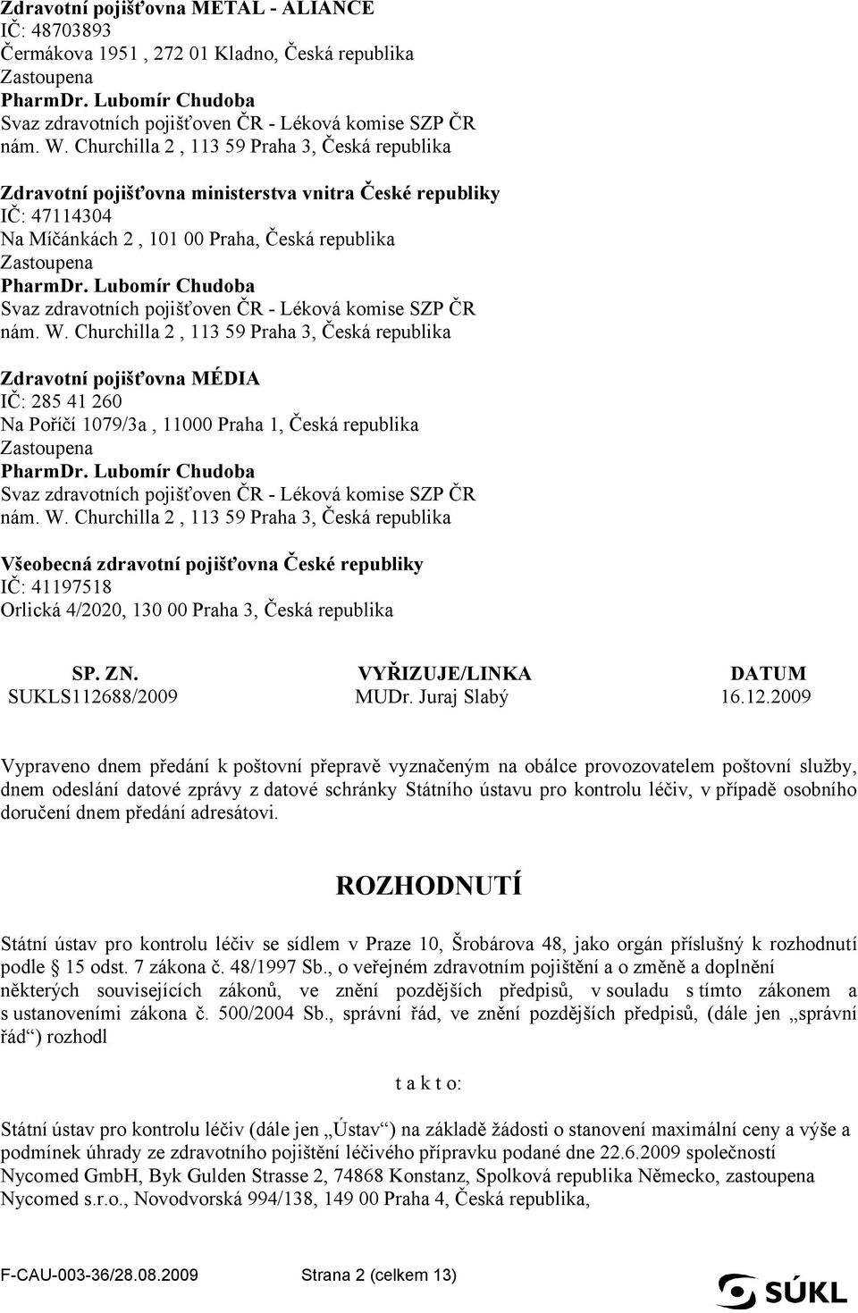 Česká republika SP. ZN. VYŘIZUJE/LINKA DATUM SUKLS1126