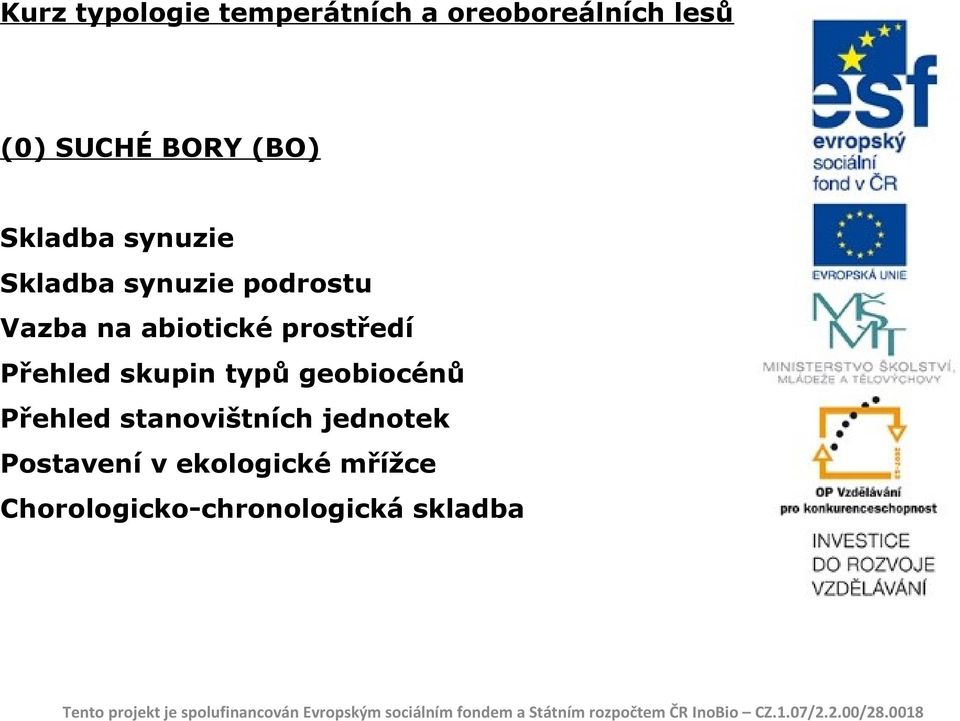 stanovištních jednotek Postavení v ekologické mřížce Chorologicko-chronologická skladba Tento