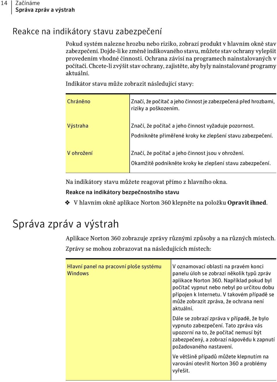 Chcete-li zvýšit stav ochrany, zajistěte, aby byly nainstalované programy aktuální.