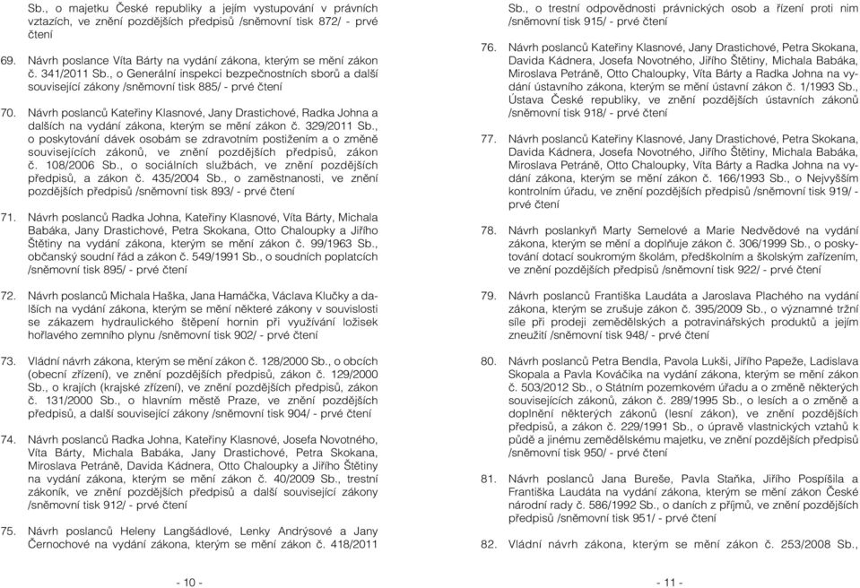 Návrh poslanců Kateřiny Klasnové, Jany Drastichové, Radka Johna a dalších na vydání zákona, kterým se mění zákon č. 329/2011 Sb.