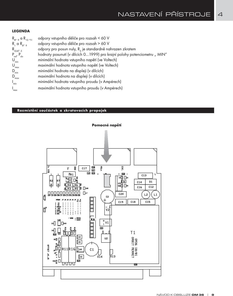 minimální hodnota vstupního napětí (ve Voltech) maximální hodnota vstupního napětí (ve Voltech) minimální hodnota na displeji (v dílcích) maximální hodnota na displeji (v