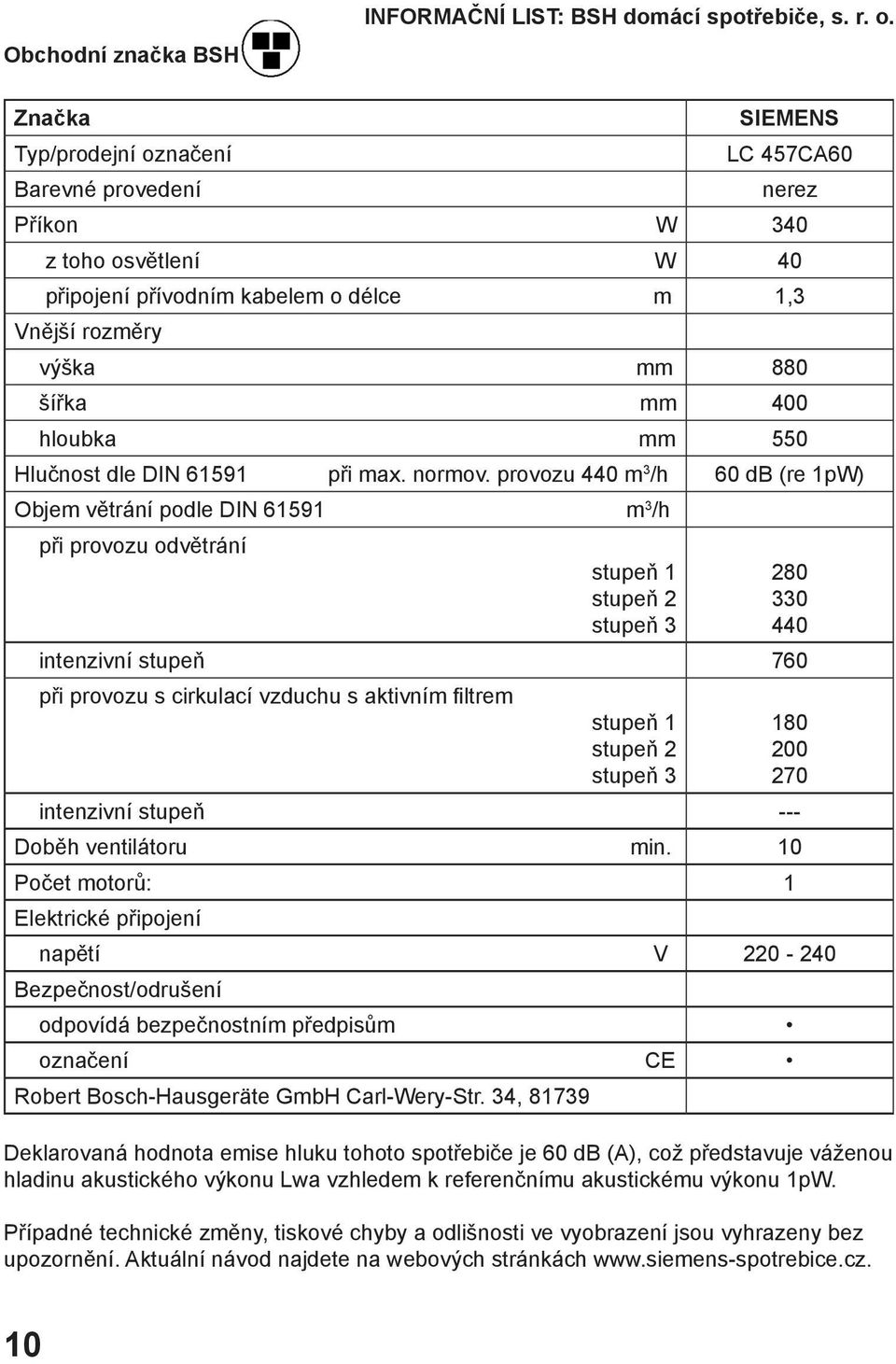 mm 550 Hlučnost dle DIN 61591 při max. normov.