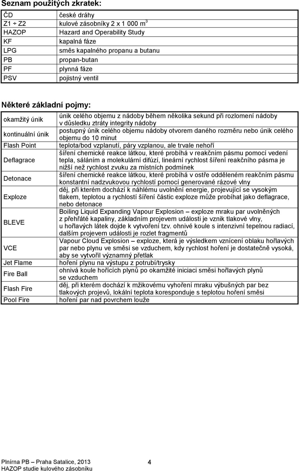 několika sekund při rozlomení nádoby v důsledku ztráty integrity nádoby postupný únik celého objemu nádoby otvorem daného rozměru nebo únik celého objemu do 10 minut teplota/bod vzplanutí, páry