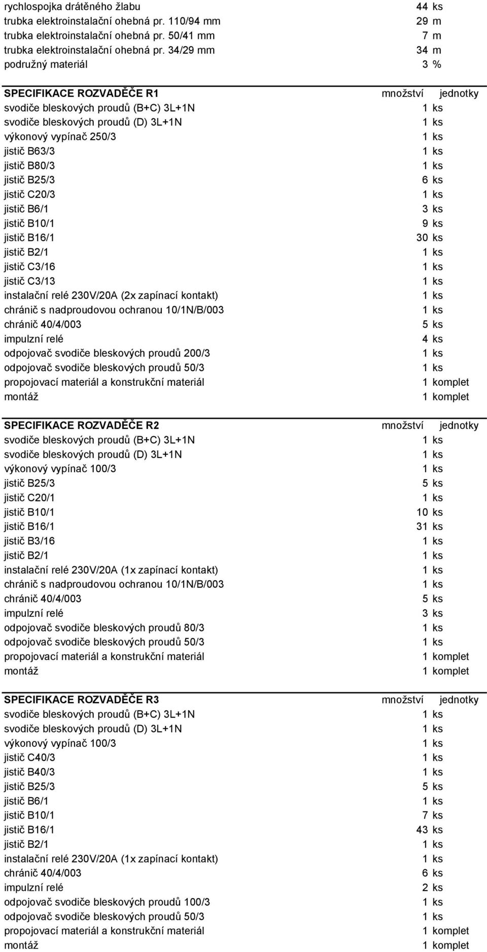 C20/3 jistič B6/1 jistič B10/1 jistič B16/1 30 ks jistič B2/1 jistič C3/16 jistič C3/13 instalační relé 230V/20A (2x zapínací kontakt) chránič s nadproudovou ochranou 10/1N/B/003 chránič 40/4/003