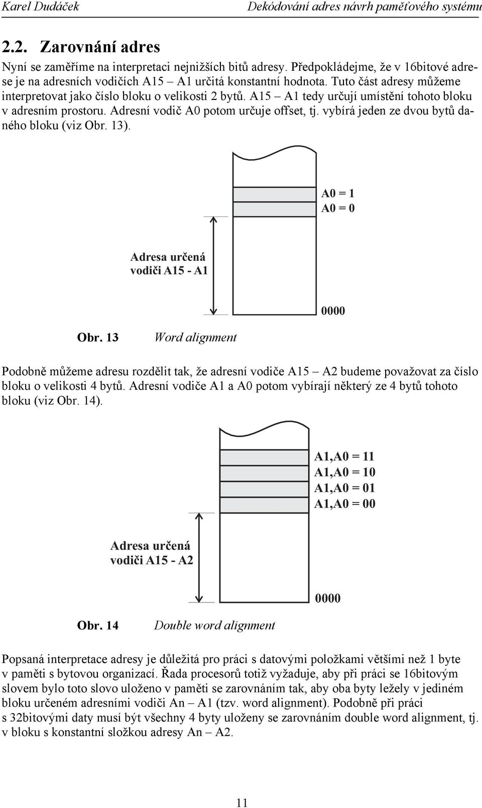 vybírá jeden ze dvou bytů daného bloku (viz Obr. 13). A0=1 A0=0 Adresa urèená vodièi A15 - A1 0000 Obr.