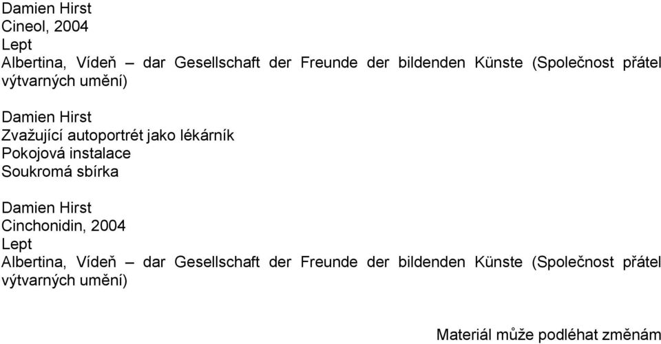 Pokojová instalace Soukromá sbírka Cinchonidin, 2004 Lept dar Gesellschaft der