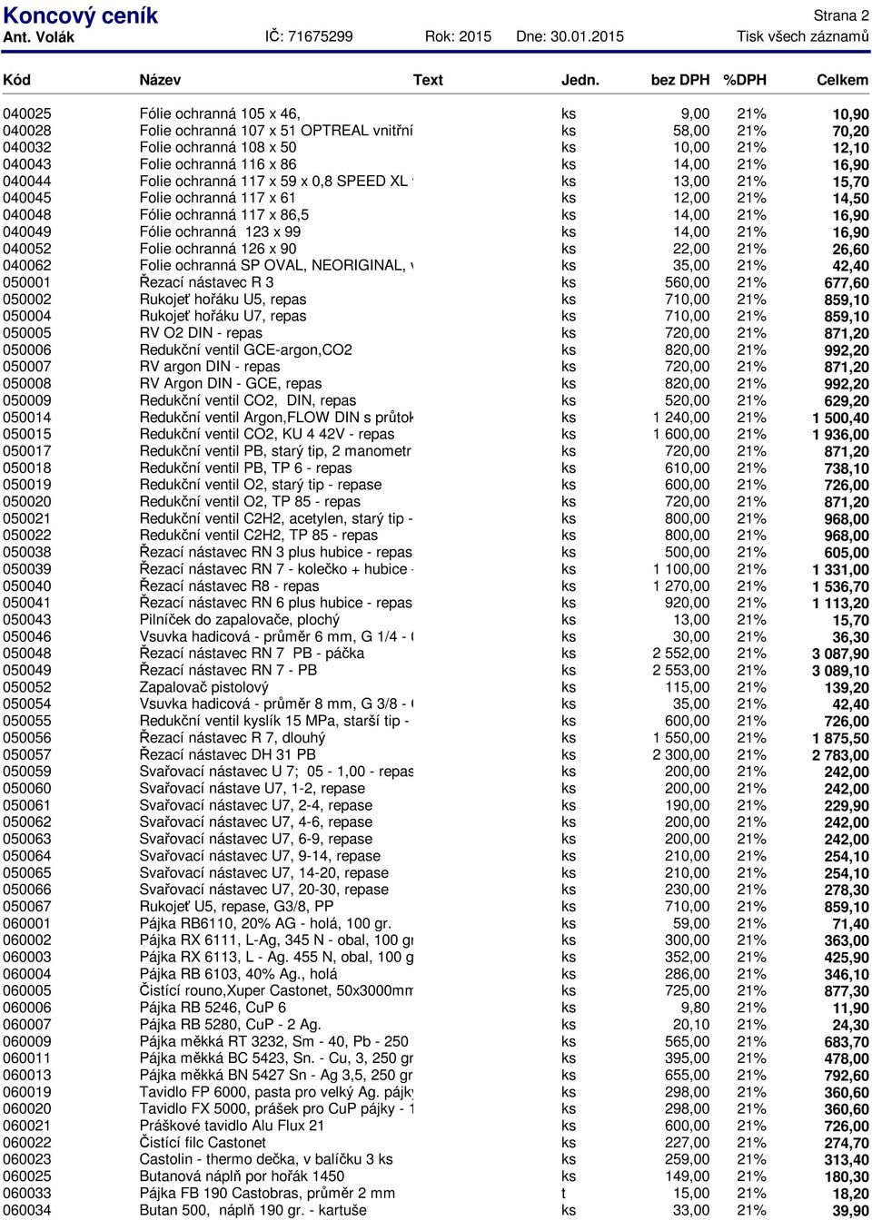 ochranná 126 x 90 ks 040062 Folie ochranná SP OVAL, NEORIGINAL, vypouklá ks 050001 Řezací nástavec R 3 ks 560,00 21% 677,60 050002 Rukojeť hořáku U5, repas ks 710,00 21% 859,10 050004 Rukojeť hořáku