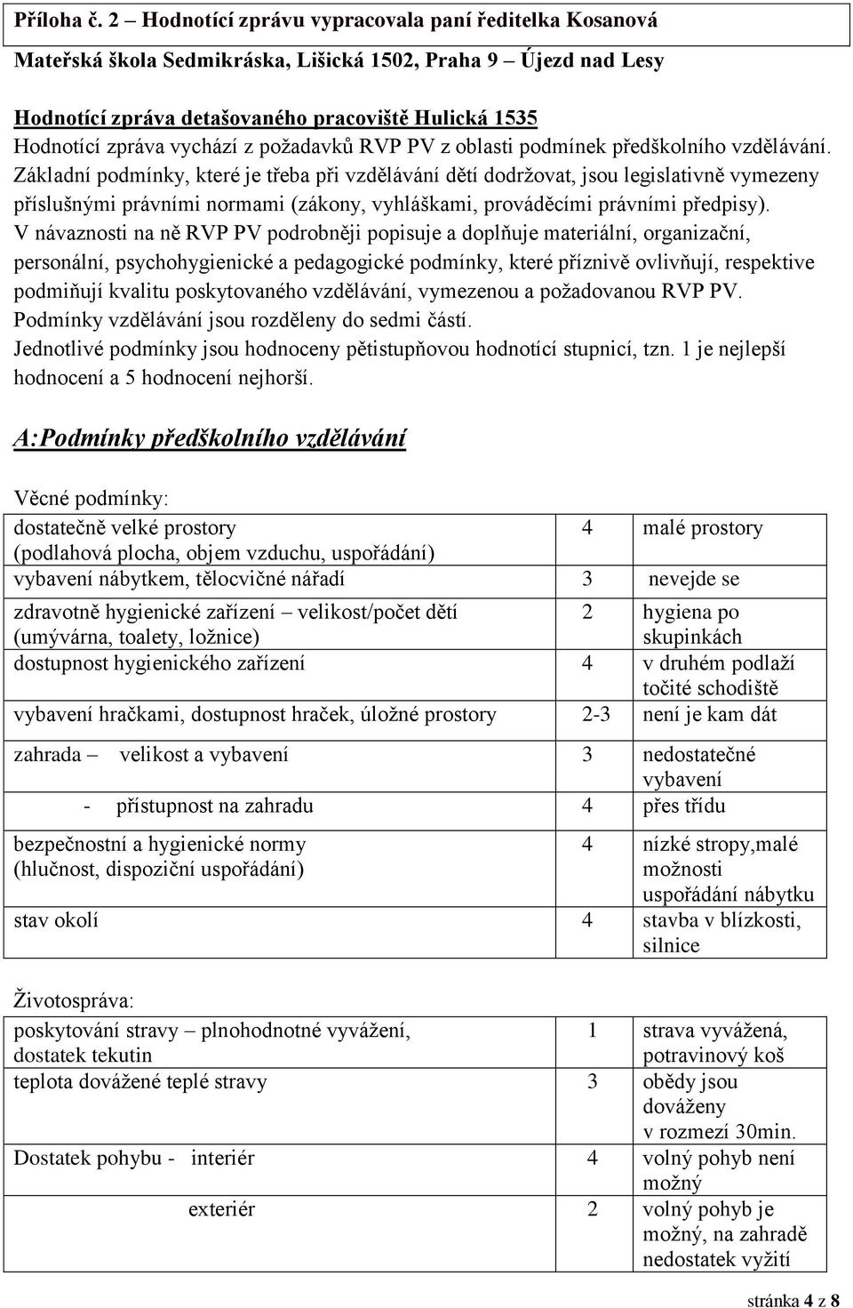 z požadavků RVP PV z oblasti podmínek předškolního vzdělávání.