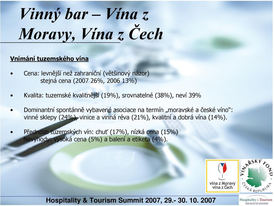 (2007 26%, 2006 13%) Kvalita: tuzemské kvalitnější (19%), srovnatelné (38%), neví 39% Dominantní spontánně vybavené asociace na