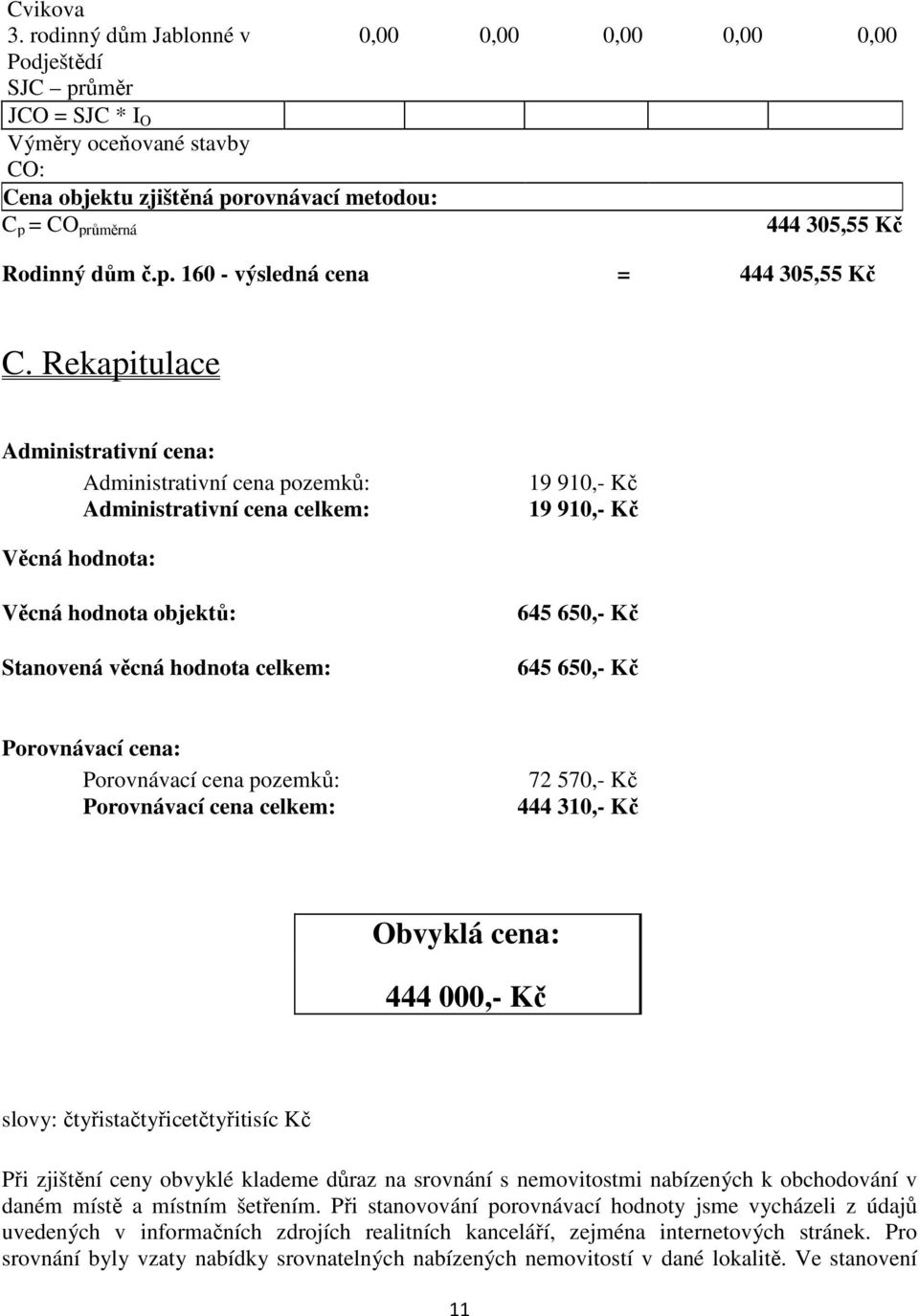 dům č.p. 160 - výsledná cena = 444 305,55 Kč C.