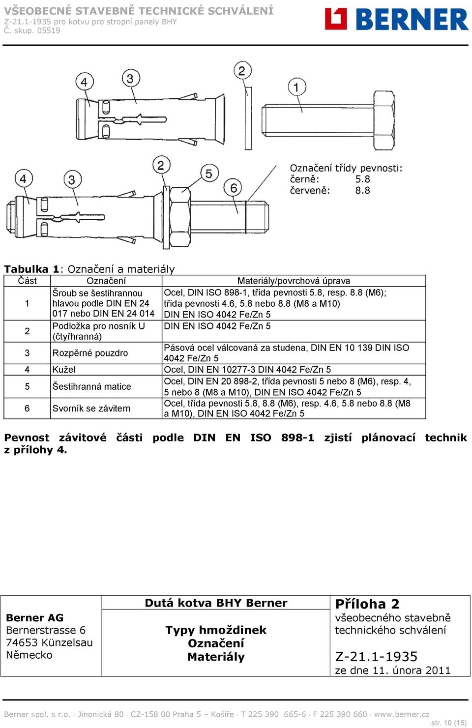 8 (M8 a M10) 017 nebo DIN EN 24 014 DIN EN ISO 4042 Fe/Zn 5 2 Podložka pro nosník U (čtyřhranná) 3 Rozpěrné pouzdro DIN EN ISO 4042 Fe/Zn 5 Pásová ocel válcovaná za studena, DIN EN 10 139 DIN ISO