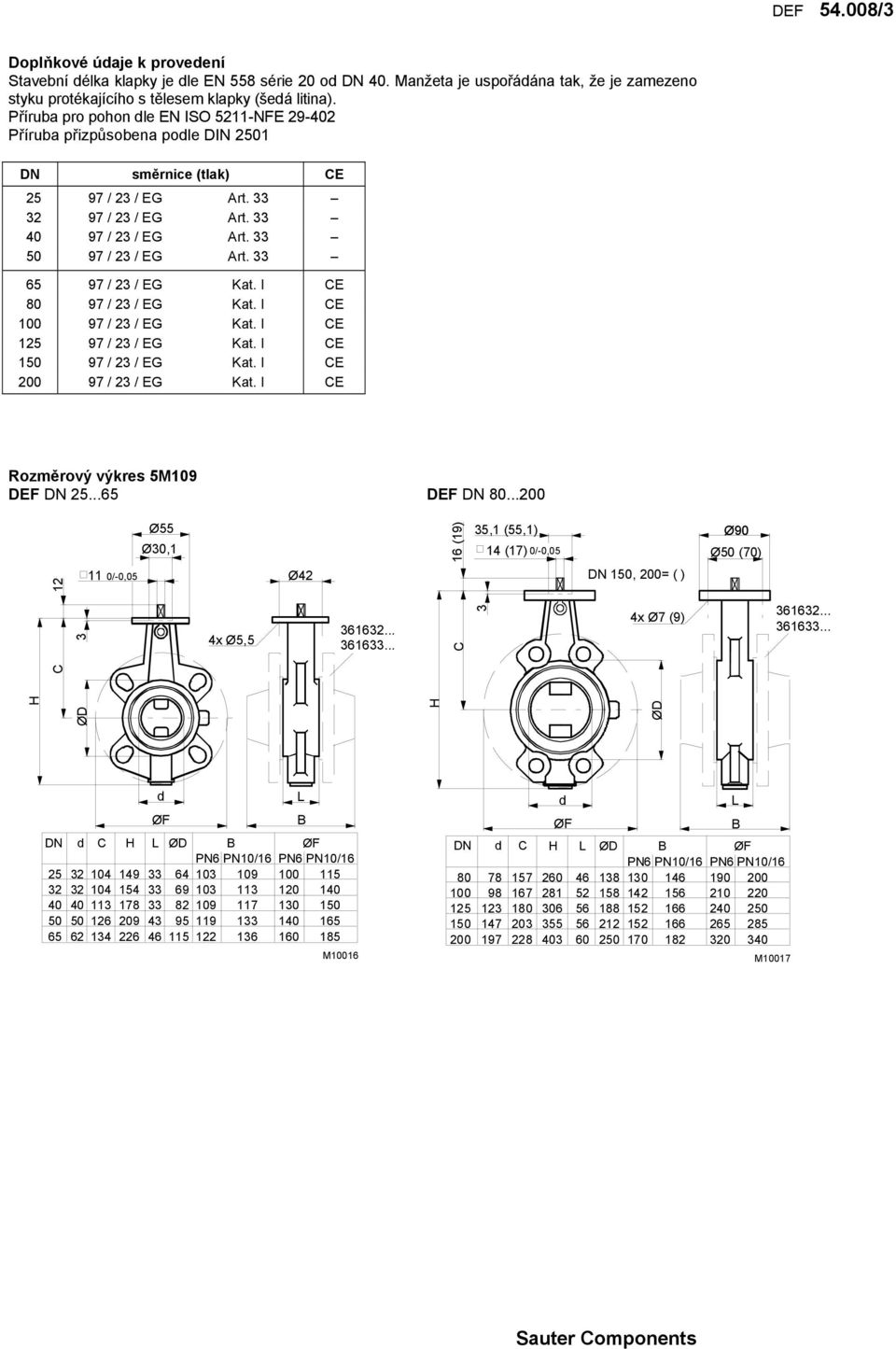 33 65 97 / 23 / EG Kat. I E 80 97 / 23 / EG Kat. I E 100 97 / 23 / EG Kat. I E 125 97 / 23 / EG Kat. I E 150 97 / 23 / EG Kat. I E 200 97 / 23 / EG Kat. I E Rozměrový výkres 5M109 DEF DN 25.
