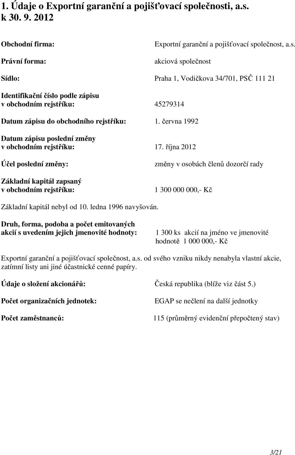 června 1992 Datum zápisu poslední změny v obchodním rejstříku: 17.