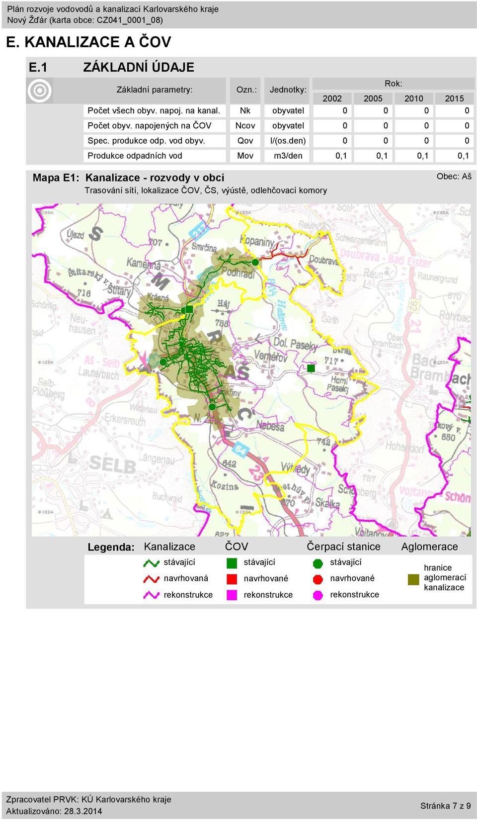 den) Produkce odpadních vod Mov m3/den,,,, Mapa E: Kanalizace - rozvody v obci Trasování sítí, lokalizace ČOV, ČS, výústě, odlehčovací komory