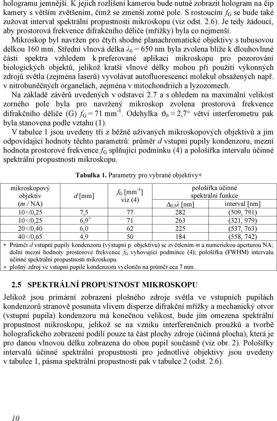 Mikroskop byl navržen pro čtyři shodné planachromatické objektivy s tubusovou délkou 160 mm.