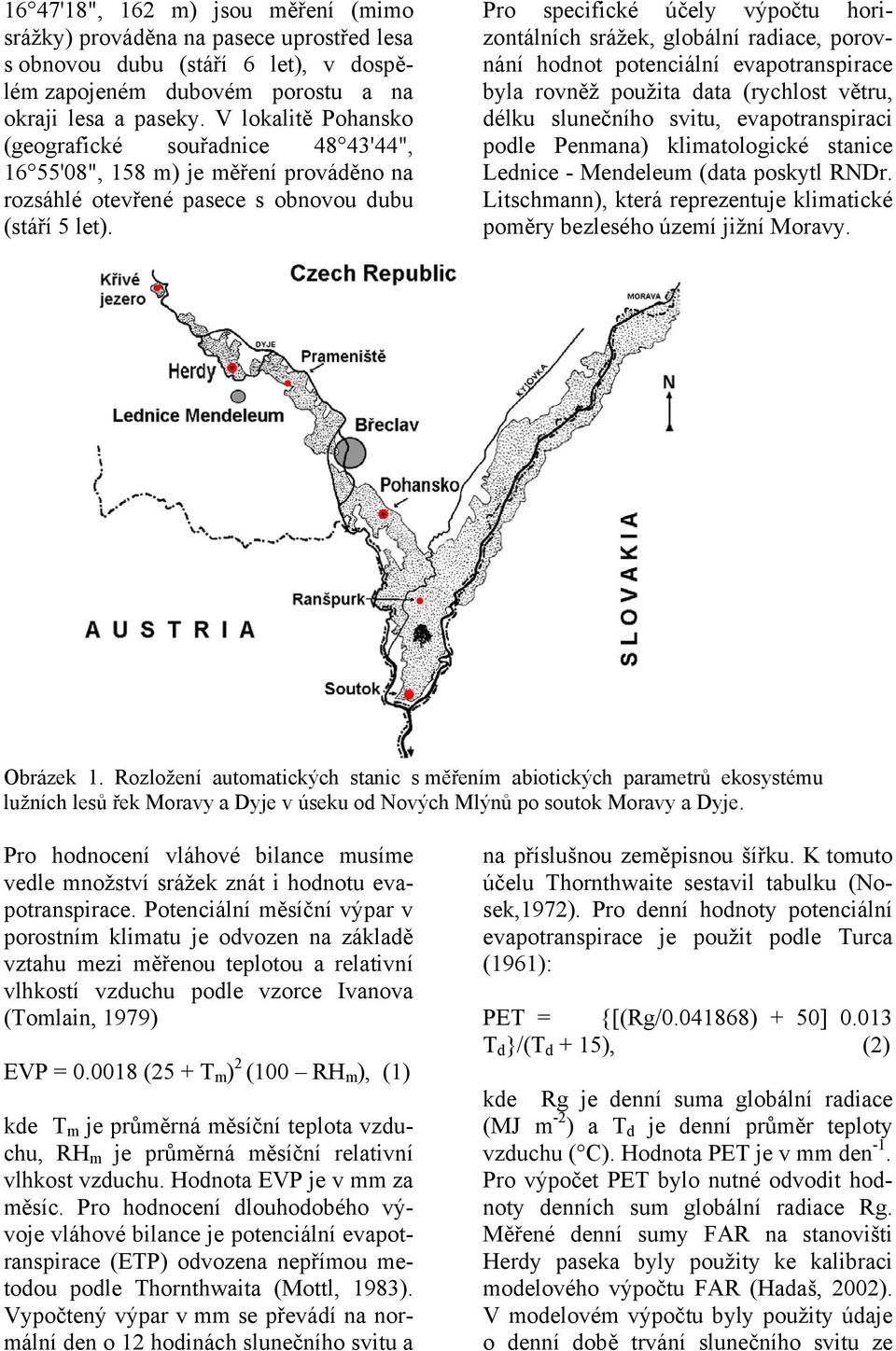 Pro specifické účely výpočtu horizontálních srážek, globální radiace, porovnání hodnot potenciální evapotranspirace byla rovněž použita data (rychlost větru, délku slunečního svitu, evapotranspiraci