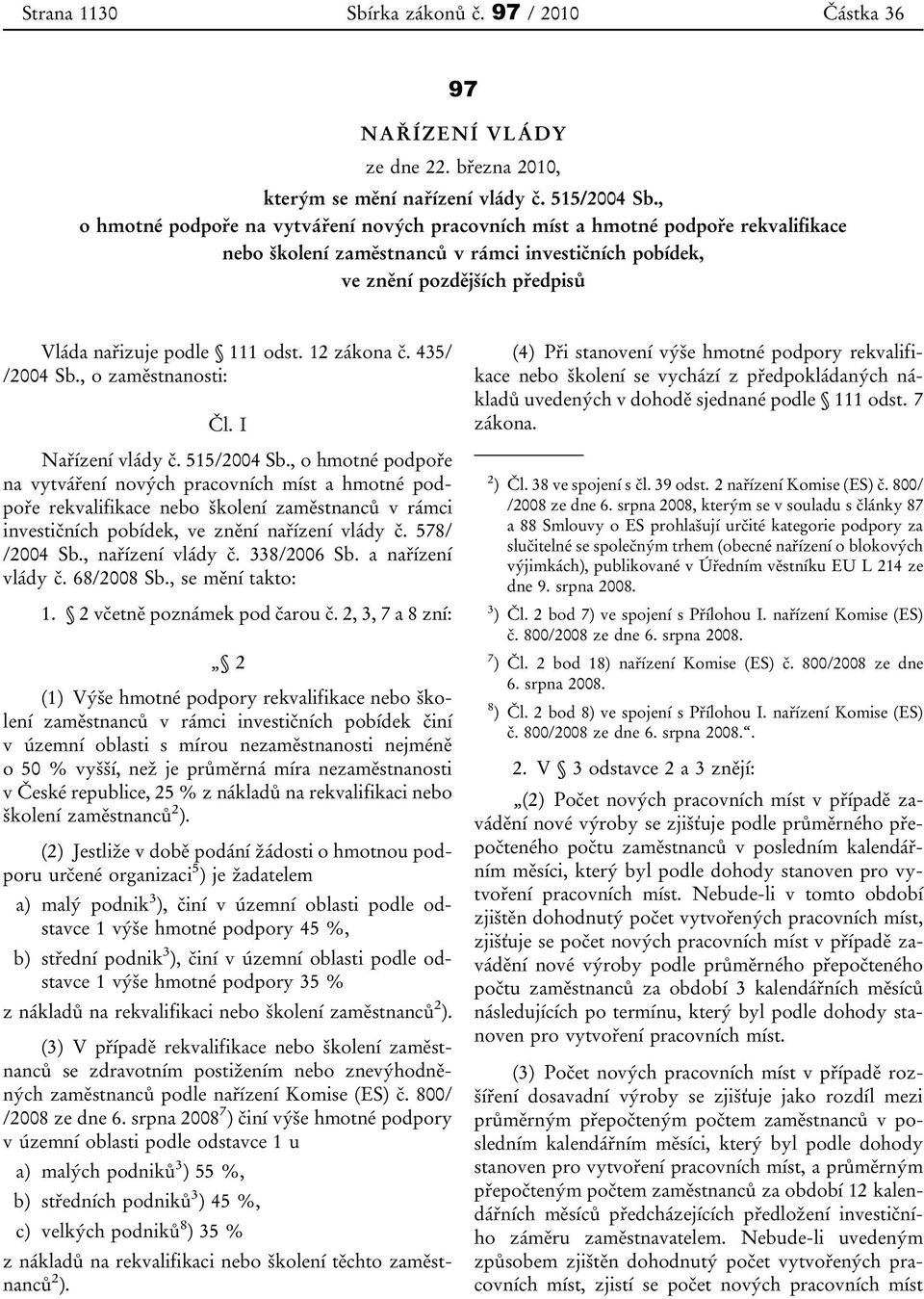 12 zákona č. 435/ /2004 Sb., o zaměstnanosti: Čl. I Nařízení vlády č. 515/2004 Sb.