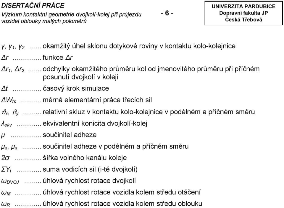 .. relativní skluz v kontaktu kolo-kolejnice v podélném a příčném směru λ ekv... ekvivalentní konicita dvojkolí-kolej µ... součinitel adheze µ x, µ x.