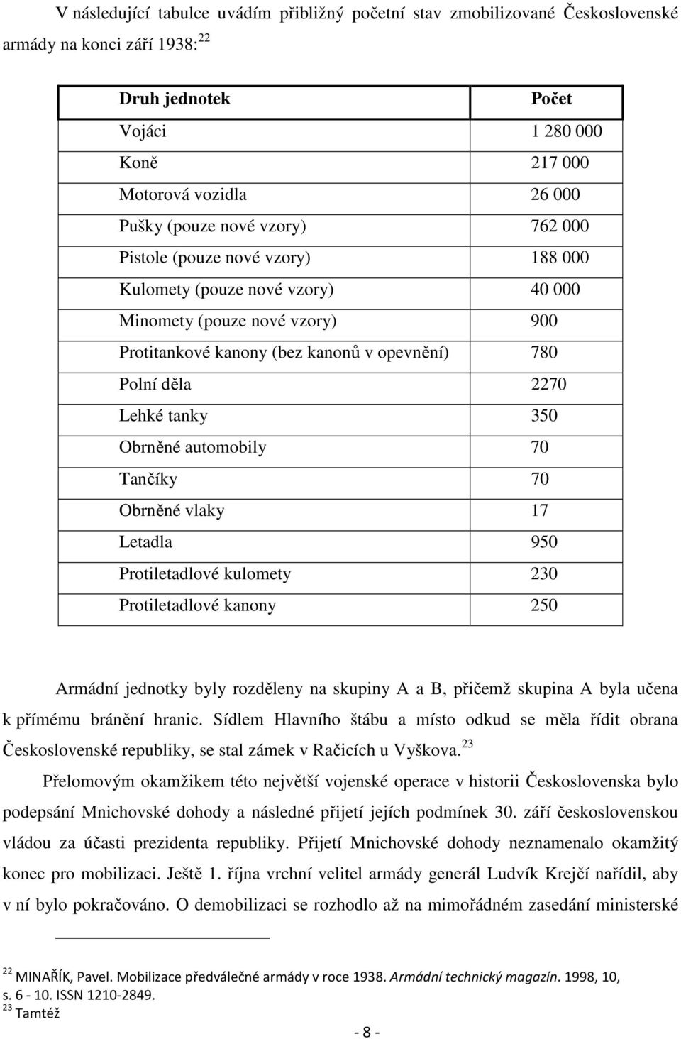 350 Obrněné automobily 70 Tančíky 70 Obrněné vlaky 17 Letadla 950 Protiletadlové kulomety 230 Protiletadlové kanony 250 Armádní jednotky byly rozděleny na skupiny A a B, přičemž skupina A byla učena