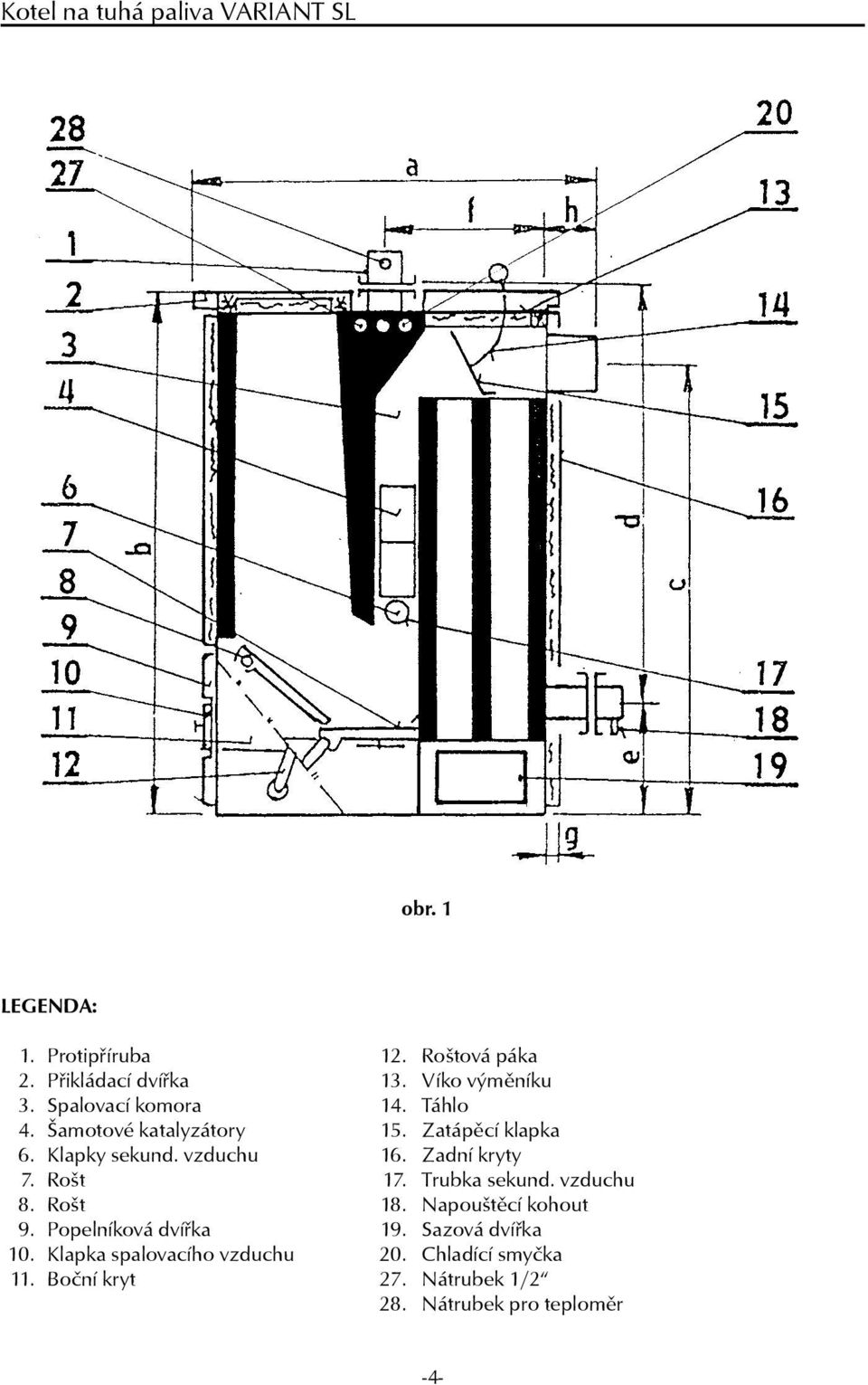 Zadní kryty 7. Rošt 17. Trubka sekund. vzduchu 8. Rošt 18. Napouštěcí kohout 9. Popelníková dvířka 19.