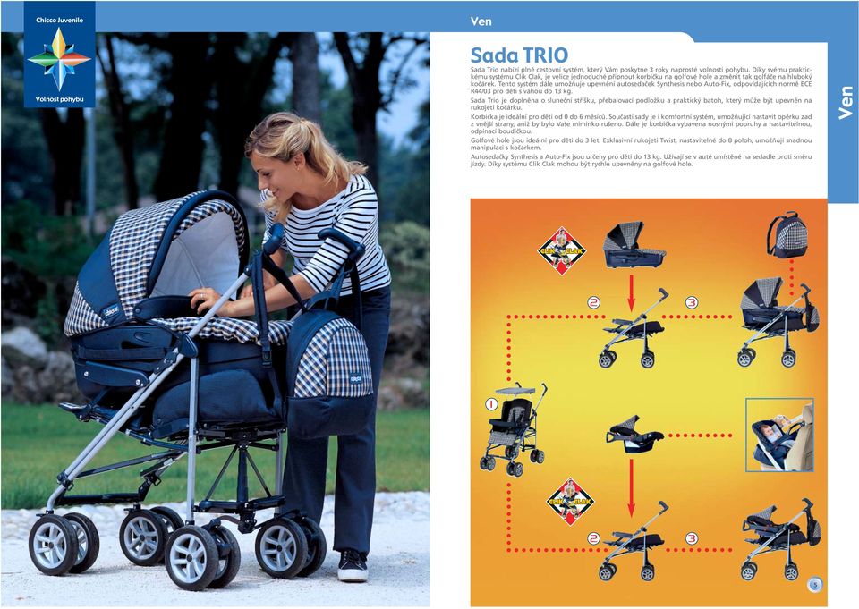 Tento systém dále umožňuje upevnění autosedaček Synthesis nebo Auto-Fix, odpovídajících normě ECE R44/03 pro děti s váhou do 13 kg.