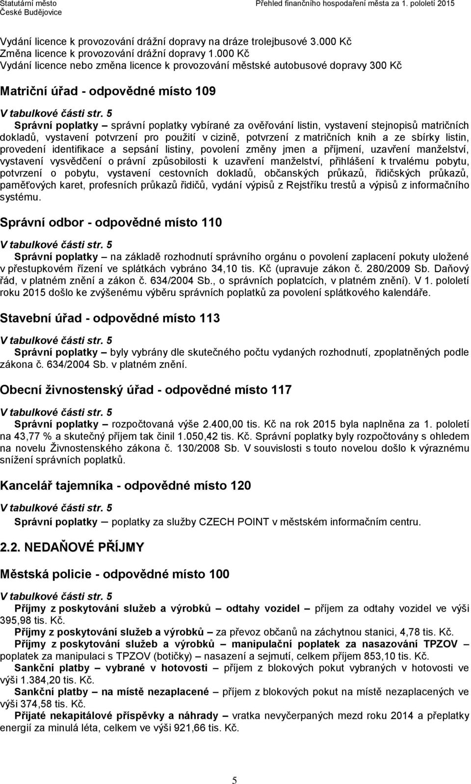 5 Správní poplatky správní poplatky vybírané za ověřování listin, vystavení stejnopisů matričních dokladů, vystavení potvrzení pro použití v cizině, potvrzení z matričních knih a ze sbírky listin,