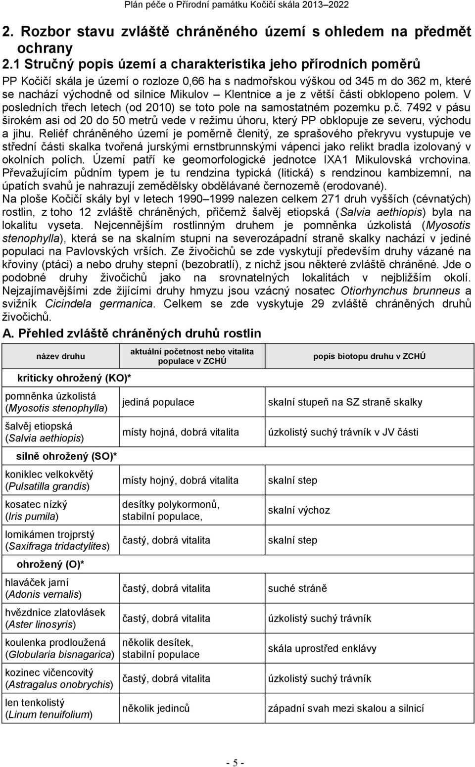 a je z větší části obklopeno polem. V posledních třech letech (od 2010) se toto pole na samostatném pozemku p.č. 7492 v pásu širokém asi od 20 do 50 metrů vede v režimu úhoru, který PP obklopuje ze severu, východu a jihu.