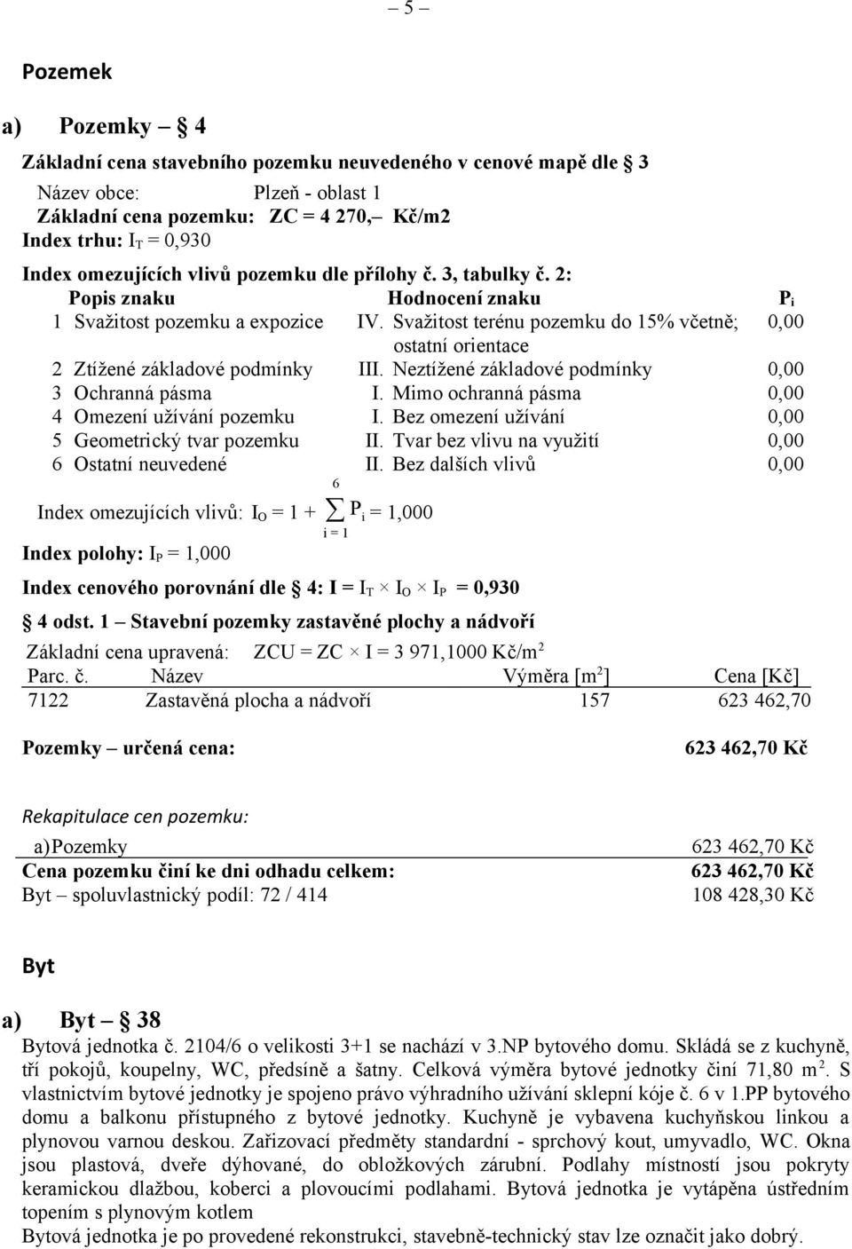 ztížené základové podmínky 3 Ochranná pásma I. Mimo ochranná pásma 4 Omezení užívání pozemku I. Bez omezení užívání 5 Geometrický tvar pozemku II. Tvar bez vlivu na využití 6 Ostatní neuvedené II.