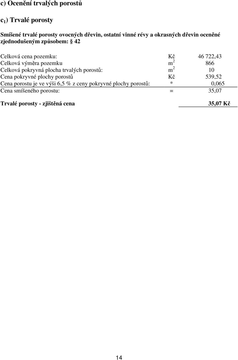 866 Celková pokryvná plocha trvalých porostů: m 2 10 Cena pokryvné plochy porostů Kč 539,52 Cena porostu je ve