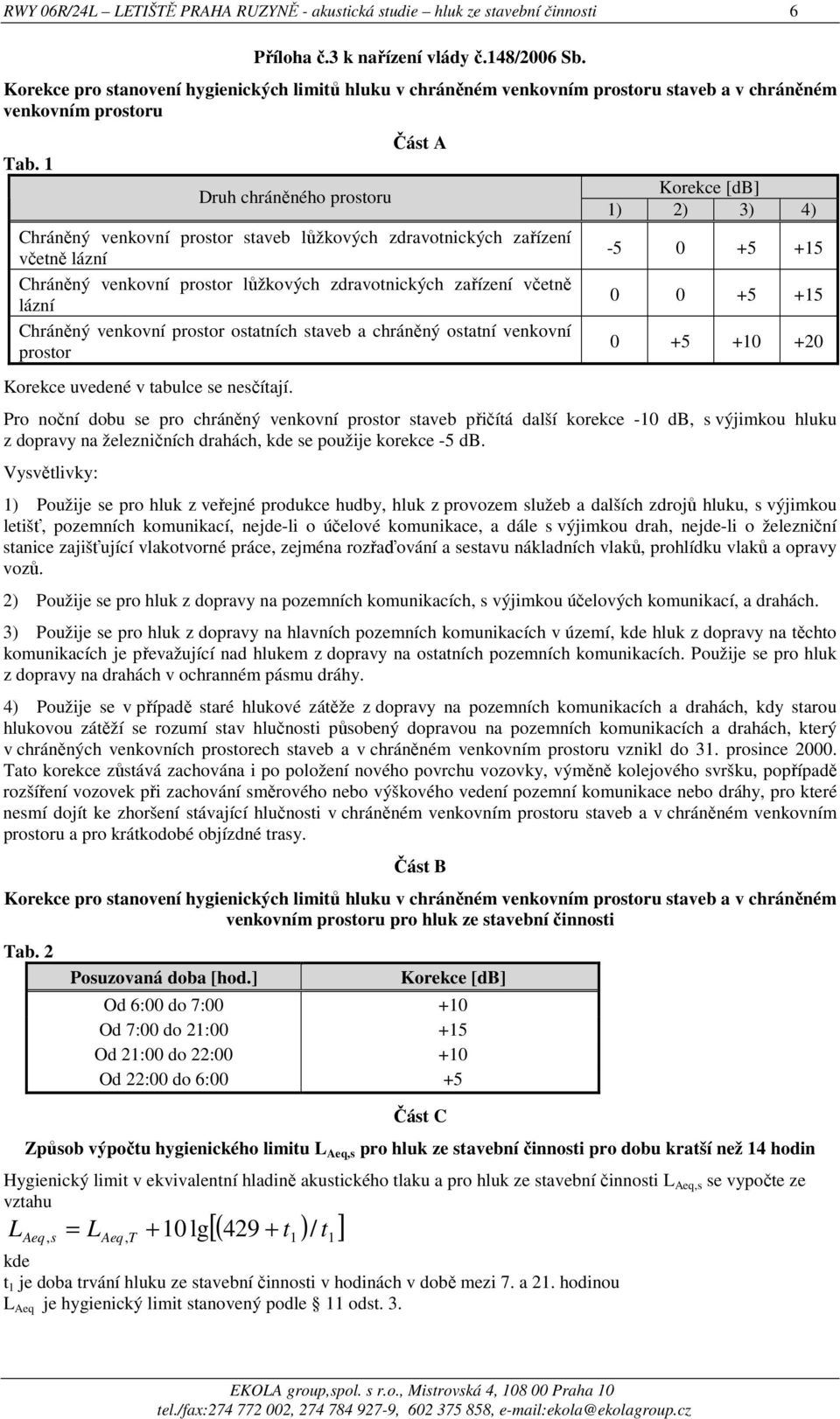 1 Druh chráněného prostoru Část A Chráněný venkovní prostor staveb lůžkových zdravotnických zařízení včetně lázní Chráněný venkovní prostor lůžkových zdravotnických zařízení včetně lázní Chráněný