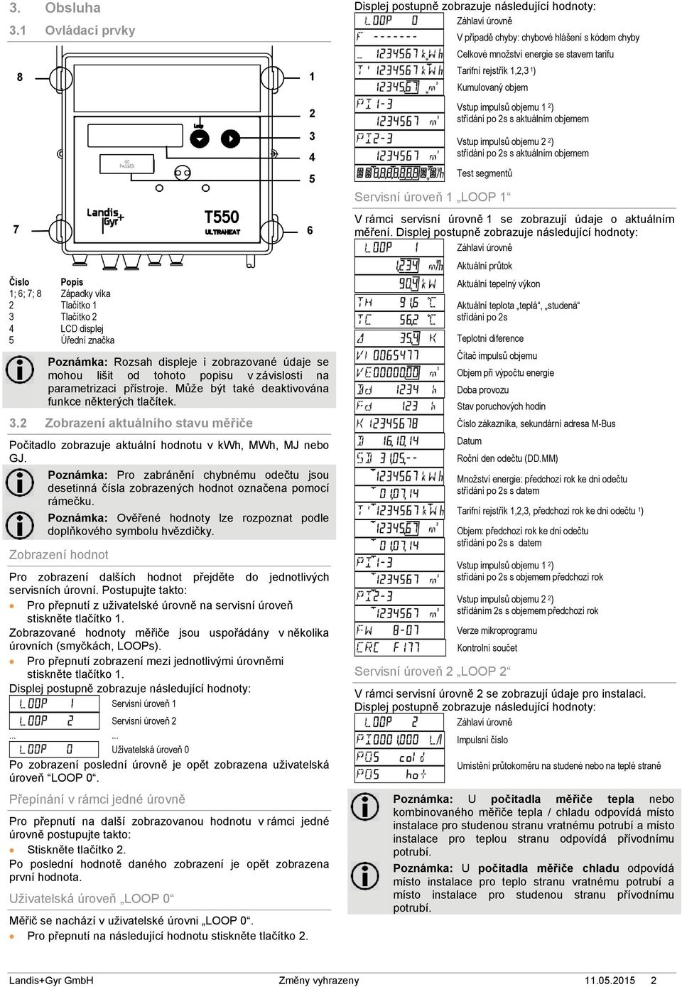 závislosti na parametrizaci přístroje. Může být také deaktivována funkce některých tlačítek. 3.2 Zobrazení aktuálního stavu měřiče Počitadlo zobrazuje aktuální hodnotu v kwh, MWh, MJ nebo GJ.