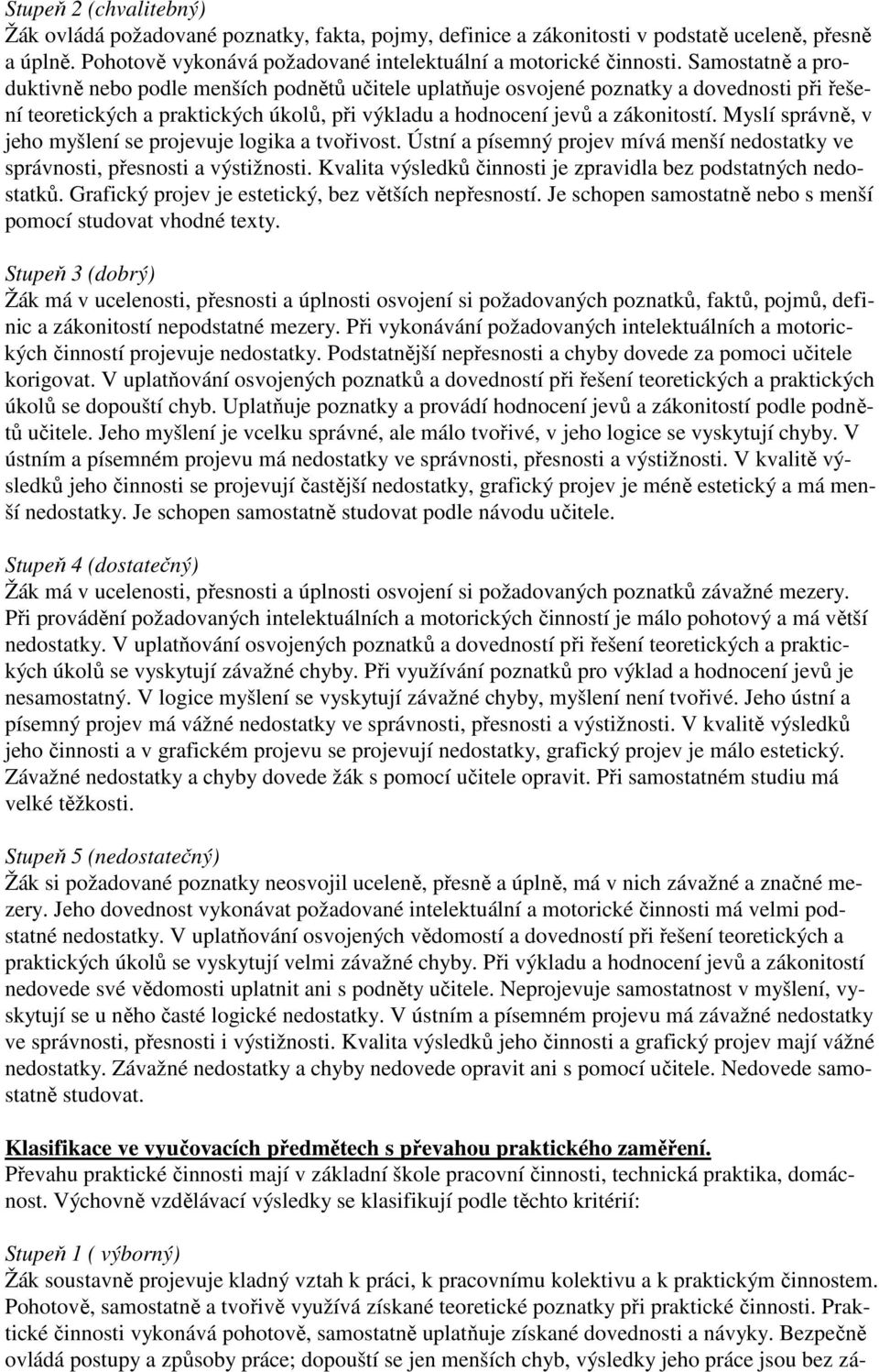 Myslí správně, v jeho myšlení se projevuje logika a tvořivost. Ústní a písemný projev mívá menší nedostatky ve správnosti, přesnosti a výstižnosti.