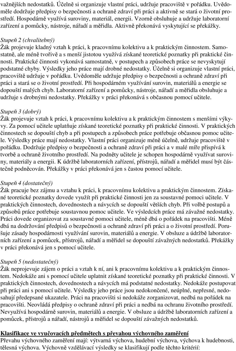 Stupeň 2 (chvalitebný) Žák projevuje kladný vztah k práci, k pracovnímu kolektivu a k praktickým činnostem.