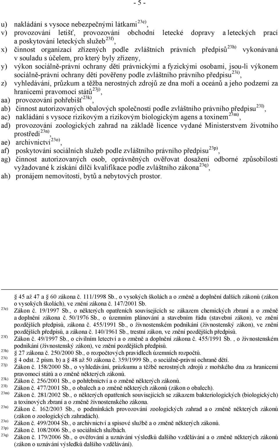 sociálně-právní ochrany dětí pověřeny podle zvláštního právního předpisu 23i), z) vyhledávání, průzkum a těžba nerostných zdrojů ze dna moří a oceánů a jeho podzemí za hranicemi pravomocí států 23j),