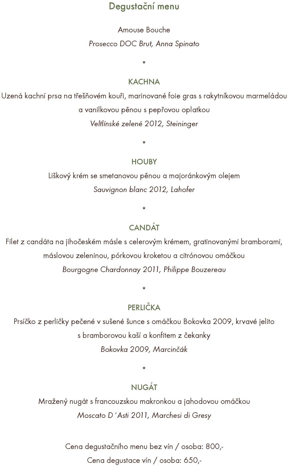 gratinovanými bramborami, máslovou zeleninou, pórkovou kroketou a citrónovou omáèkou Bourgogne Chardonnay 2011, Philippe Bouzereau PERLIÈKA Prsíèko z perlièky peèené v sušené šunce s omáèkou Bokovka