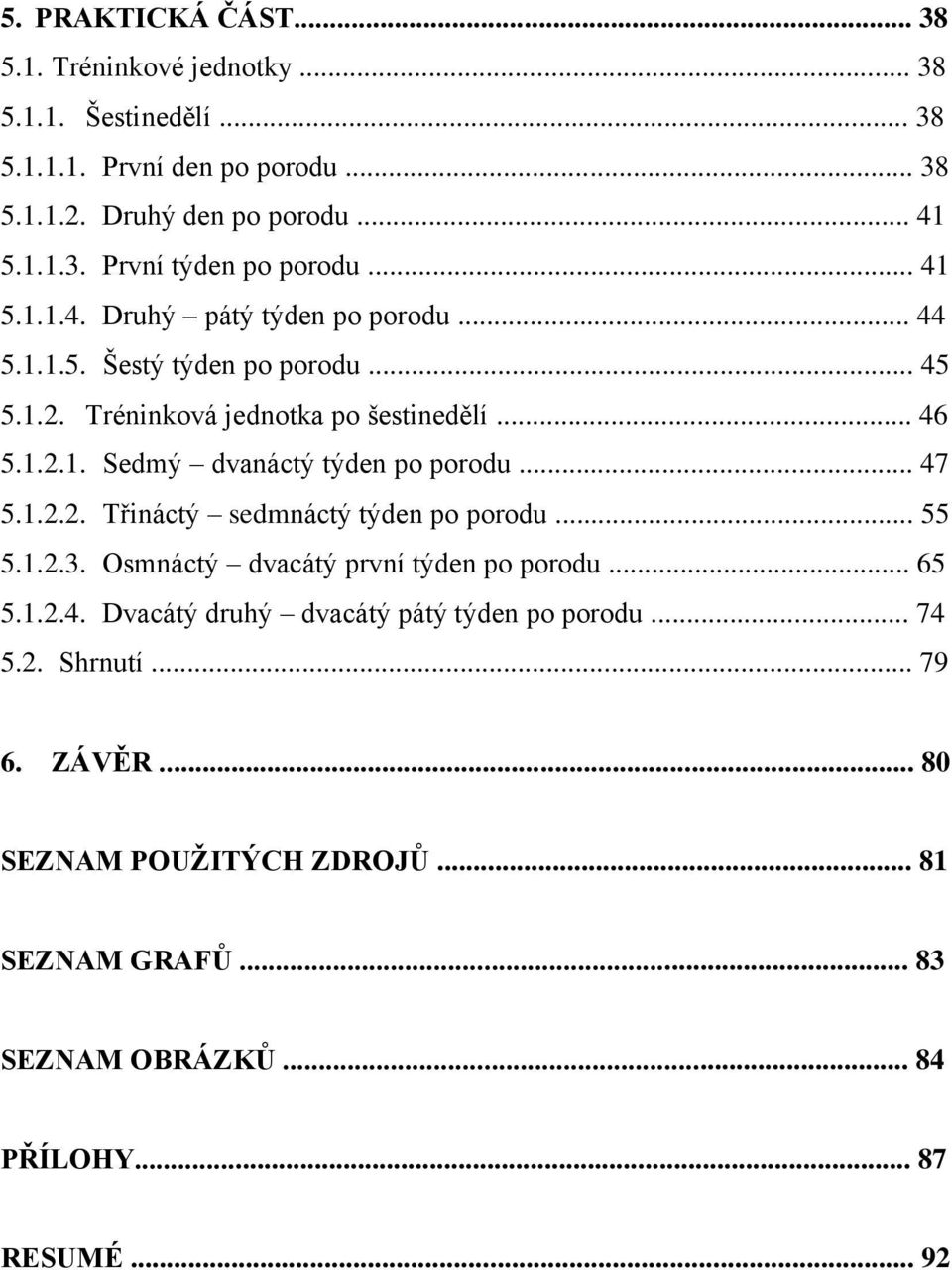 .. 47 5.1.2.2. Třináctý sedmnáctý týden po porodu... 55 5.1.2.3. Osmnáctý dvacátý první týden po porodu... 65 5.1.2.4. Dvacátý druhý dvacátý pátý týden po porodu.